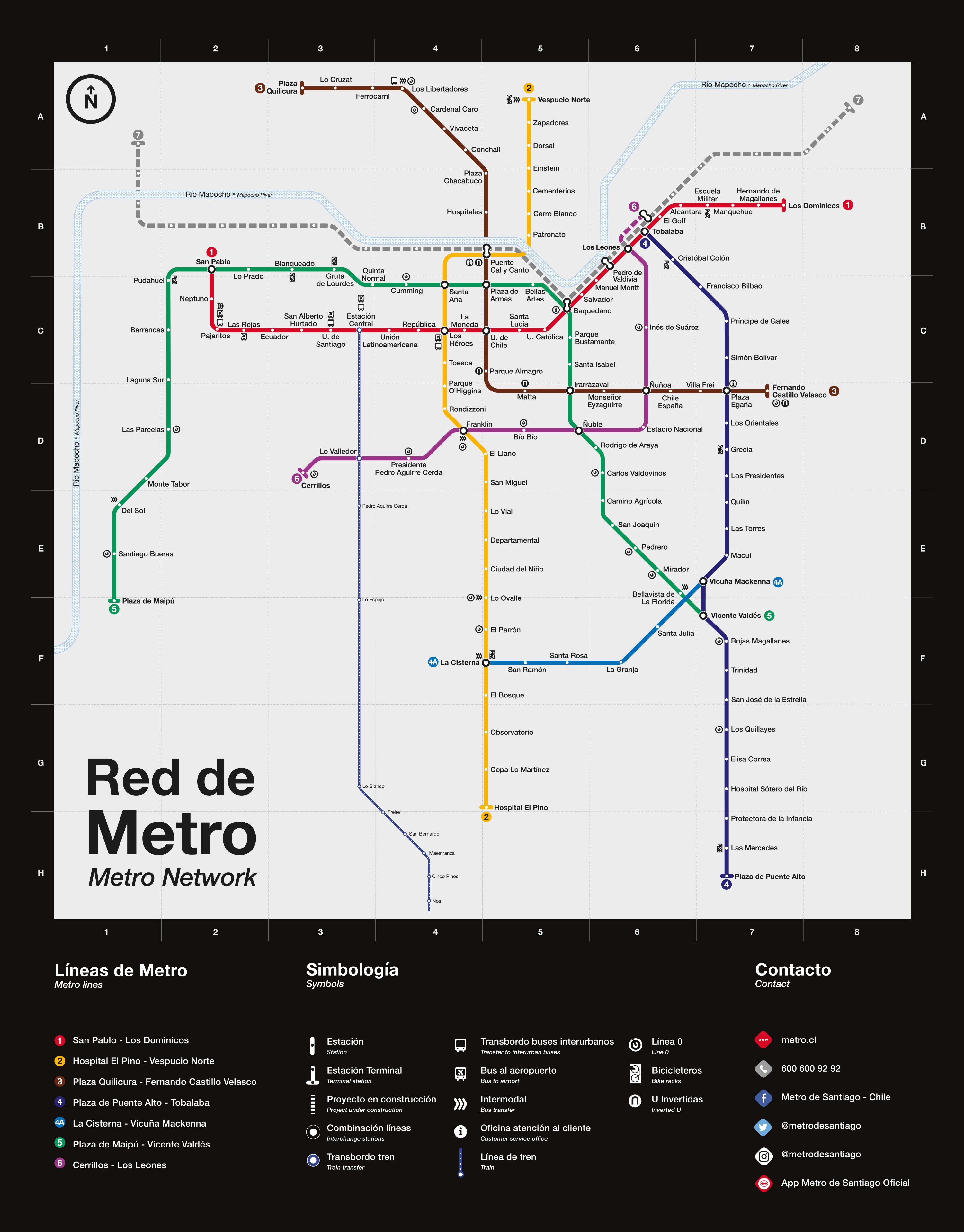 Plano Metro de Santiago metrored servicios